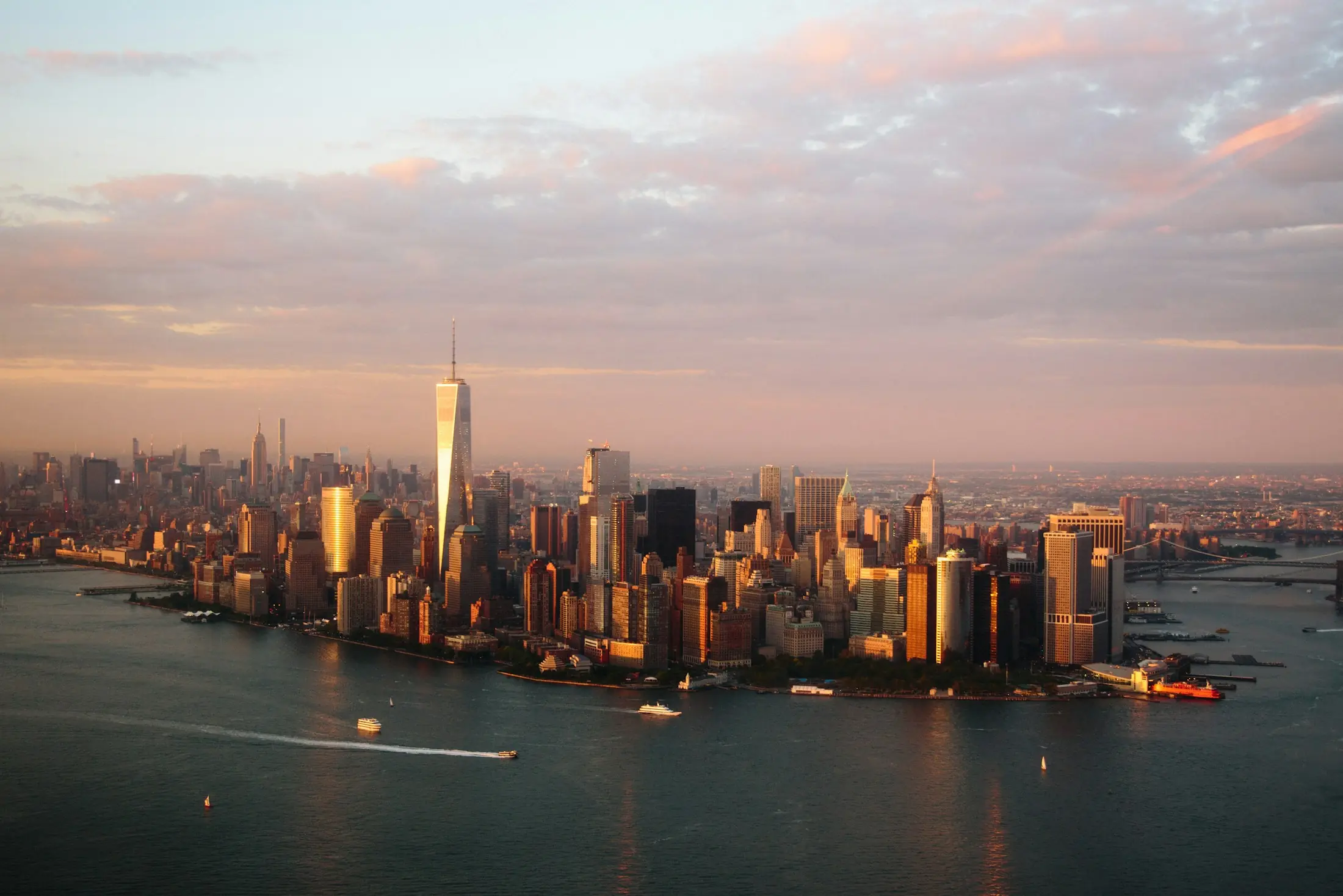 The New York skyline at golden hour